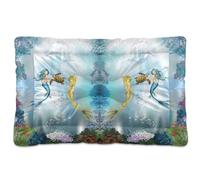 Vftphvr Dog Cat Bed Mat for Small Medium Pets, Soft Crate Pad Mattress Cushion No Slip Sleeping Kennel Mat Washable & Dry 36x24 inch Print Two Mermaids Dolphins Sea Turtle Undersea World