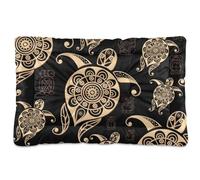 Vftphvr Dog Cat Bed Mat for Small Medium Pets, Soft Crate Pad Mattress Cushion No Slip Sleeping Kennel Mat Washable & Dry 24x18 inch Print Enthic Tribal Sea Turtle On Black