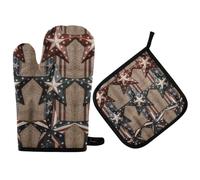 Vftphvr Oven Mitts Pot Holders Sets, Potholder Hot Pads Heat Resistant Kitchen Oven Gloves for Cooking Baking Microwave Grill Print Seamless Texas Star American Flags Pattern