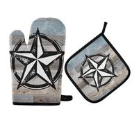 Vftphvr Oven Mitts Pot Holders Sets, Potholder Hot Pads Heat Resistant Kitchen Oven Gloves for Cooking Baking Microwave Grill Print Texas Star On Wood