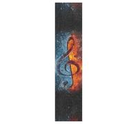 Vftphvr PVC Skateboard Grip Tape, Non-Slip Longboard Scooter Sticky Grip Tape, Sand Paper Sturdy Sheet Adhesive Sticker 9" x 33" Print Music Notes with Ice and Fire On Black