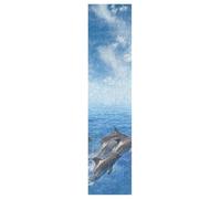 Vftphvr PVC Skateboard Grip Tape, Non-Slip Longboard Scooter Sticky Grip Tape, Sand Paper Sturdy Sheet Adhesive Sticker 9" x 33" Print Marine Dolphins Jumping Out of Blue Sea Water Sky Clouds