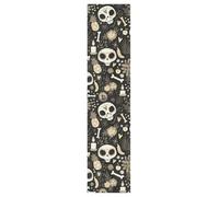 Vftphvr PVC Skateboard Grip Tape, Non-Slip Longboard Scooter Sticky Grip Tape, Sand Paper Sturdy Sheet Adhesive Sticker 9" x 33" Print Vintage Sugar Skulls Flowers Seamless On Black