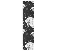 Vftphvr PVC Skateboard Grip Tape, Non-Slip Longboard Scooter Sticky Grip Tape, Sand Paper Sturdy Sheet Adhesive Sticker 10" x 44" Print Manatee Octopus Seamless Black White