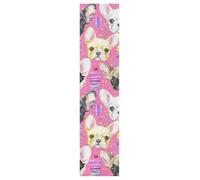 Vftphvr PVC Skateboard Grip Tape, Non-Slip Longboard Scooter Sticky Grip Tape, Sand Paper Sturdy Sheet Adhesive Sticker 10" x 44" Print Colorful French Bulldog Puppy Watercolor On Pink
