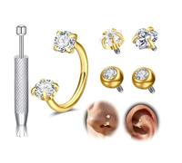 VFUN 18g Internal Thread Horseshoe Nose Ring Septum Piercing with Diamond Replacement Tops Stainless Steel 8mm Hypoallergenic Nostril Jewelry for Women Men