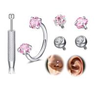 VFUN 18g Internal Thread Horseshoe Nose Ring Septum Piercing with Diamond Replacement Tops Stainless Steel 8mm Hypoallergenic Nostril Jewelry for Women Men