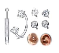 VFUN 18g Internal Thread Horseshoe Nose Ring Septum Piercing with Diamond Replacement Tops Stainless Steel 8mm Hypoallergenic Nostril Jewelry for Women Men