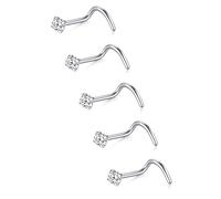 VFUN 22 Gauge 20Gauge Nose Stud L Shaped Straight Bone Screw Nose Ring Stainless Steel Sterling Silver Nose Studs for Women Clear Diamond CZ 1.5/2/2.5/3MM Corkscrew Nostril Piercing Jewellery
