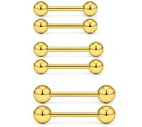 VFUN 3 Pairs 14G Stainless Steel Externally Threaded Tongue Nipple Shield Barbell Ring Bar Body Piercing Jewelry Retainer 12mm 14mm 16mm - Gold