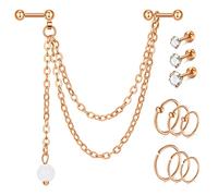 VFUN Conch Earrings with Chain Stainless Steel Helix Cartilage Hoop Earrings 16G Helix Stud Earring Diamond CZ 3MM 4MM 5MM Lobe Earrings Jewellery Dia 8-12MM Rose gold