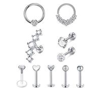 VFUN Stainless Steel Tragus Earrings 16G Segment Hinged Clicker Ring Helix Cartilage Earrings for Women Lip Bars Piercing 10PCS - Silver