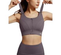 VFUS Adjustable High Impact Sports Bras for Women Zip Front Full Coverage and Lift Padded Compression Tops Gray Coffee Brown, Gray, L