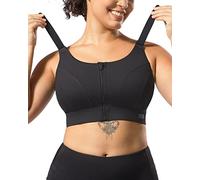 VFUS Adjustable High Impact Sports Bras for Women Zip Front Full Coverage and Lift Padded Compression Tops, Black, L