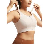 VFUS Adjustable High Impact Sports Bras for Women Zip Front Full Coverage and Lift Padded Compression Tops, Latte Beige, S