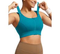VFUS Adjustable High Impact Sports Bras for Women Zip Front Full Coverage and Lift Padded Compression Tops, Peacock Blue, L