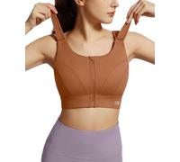 VFUS Adjustable High Impact Sports Bras for Women Zip Front Full Coverage and Lift Padded Compression Tops, Coffee Brown, M