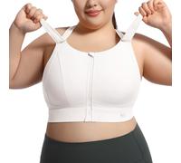 VFUS High Impact Adjustable Zip Front Sports Bra for Plus Size Women, White, XL/Plus