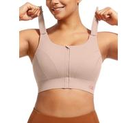 VFUS High Impact Sports Bras for Women Adjustable Zip Front Full Coverage and Lift Padded Compression Bra, Taupe New, L