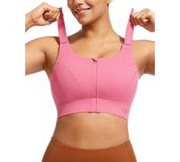 VFUS High Impact Sports Bras for Women Adjustable Zip Front Full Coverage and Lift Padded Compression Tops Blue Pink, Flamingos Pink, L