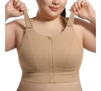 VFUS High Impact Sports Bras for Women Adjustable Zip Front Plus Size Workout Bra Full Coverage Removable Padded Running, Light Khaki, XX-Large Plus