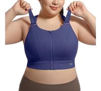 VFUS High Impact Sports Bras for Women Adjustable Zip Front Plus Size Workout Bra Full Coverage Removable Padded Running, Navy, XL/Plus
