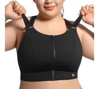 VFUS High Impact Sports Bras for Women Adjustable Zip Front Plus Size Workout Bra Full Coverage Removable Padded Running, Black, XX-Large Plus