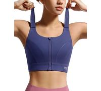 VFUS High Impact Sports Bras for Women Gym Clothes Adjustable Zip Front Full Coverage and Lift Padded Compression Tops Navy Taupe, Navy, L