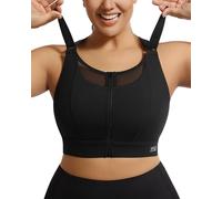 VFUS Sports Bra High Impact Mesh Racerback Adjustable Zip Front for Women Sexy Full Coverage, Black, XXL
