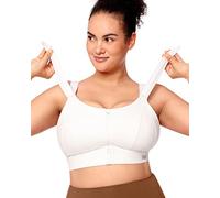 VFUS Zip Front High Impact Sports Bras for Women Adjustable Velcro Straps Full Coverage Workout Running Pad Removable Bra, White, XXL