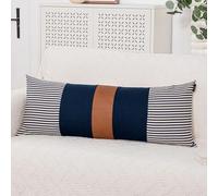 Vfuty Decorative Long Body Lumbar Throw Pillow Cover 14x36 Inch for Bed Couch Sofa, Stripe Farmhouse Pillowcase Boho Decor,Navy Blue (Cover ONLY, Pack of 1)