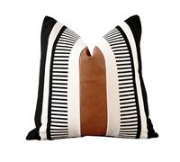Vfuty Farmhouse Decorative Throw Pillow Cover for Sofa Couch Accent Faux Leather Square Cushion Cover Tribal Stripe Boho Pillow Case 18 x 18 Inch,Black
