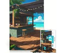 VFxdfhE Jigsaw 1000 Pieces for Adults Beach Bar with Stools And Drinks Accurate Joint Fun Smart Play Gift Peace Time Play Birthday Decor Gift (50x75cm)