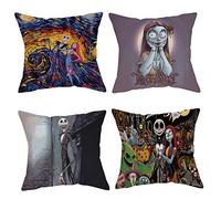 VFY Nightmare Before Christmas 4-Piece Square Throw Pillow Case, Nightmare Before Christmas Decorations Cushion Cover Pillowcases, Nightmare Before Pillow Cover for Livingroom Sofa Bedroom