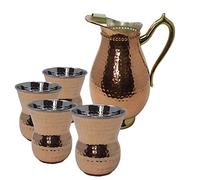 VG® 100% Pure Indian Copper Hand Hammered Finsh 1.5 Litre Copper Jug & 4 Tumbers 400ml Set Discover Amazing Ayurvedic Health Benefits Today Fill up Overnight Drink on Empty Stomach in The Morning