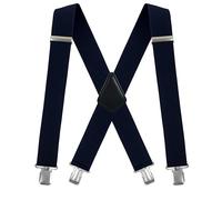 VG Choice Men's X-Back 2 Inches Wide Heavy Duty Clips Adjustable Suspenders - Blue - Large