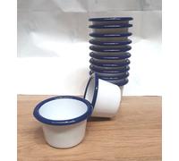VG Enamel Ramekin White & Blue 3.2oz / 90ml Conical Stackable Ramekins, Dipping Pots, Sauce Pots, Baking Cups,Catering, 7cm Diameter x 4.5cm Height | Oven Safe | Retro | Dine In Style (12)