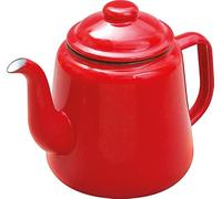 VG® Enamel Teapot with Handle & Lid Traditional Flat Base Suitable for All Hob Types >Induction 1.3 Litre 14cm Campers, Everyday Use Unbreakable Stove Top Kettle Rugged Beautiful Functional Red