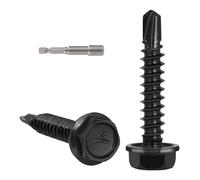 VGBUY 140pcs #8 x 1-1/4" Self Drilling Screws for Metal,410 Stainless Steel Black Zinc Plated,Self Tapping Sheet Metal Screws,Hex Washer Head