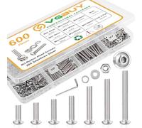 VGBUY 600pcs M3 Screw Assortment Kit, 304 Stainless Steel M3 Hex Button Head Cap Screws Bolts Nuts Washer Kit,6/8 / 10/12 / 16/20 / 25 /30mm Machine Screws Suitable for 3D Printer DIY (Silver)