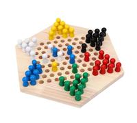 VGEBY Checkers Board Game, Wooden Chinese Checkers Set with 6 Color Pegs, Educational Family Game for Adults and Kids Logic Training