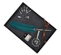 VGEBY Feather Pen Set Elegant Calligraphy Dip Pen for Writing and Gift Giving with Antique Design (Green)