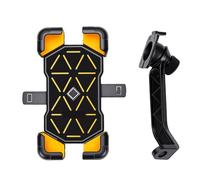 VGEBY Motorcycle Phone Mount, Automatic Locking 360° Horizontal 30° Vertical Rotation Adjustment for Handlebar Mirror Shock Absorbing Silicone Phone Holder for Navigation (Yellow Rearview Mirror Type)