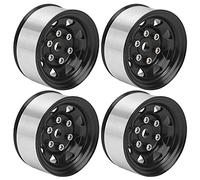 VGEBY RC Beadlock Hub 1.55in Zinc Alloy Wheel Rim 4 Pack 12mm Hex 46mm Dia Weighted Stability 5 Lug Silver Finish for 1 10 Crawler Axial AX90069 SCX10 II (Black)
