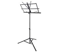 VGEBY Small Music Stand, Portable Metal Sheet Music Stand with Adjustable Height and Angle, Foldable Design, Rubber Coated Tripod Feet for Secure Placement, Includes Nylon Bag for (Black)