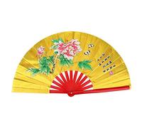 VGEBY Traditional Chinese Fan, Kung Fu Fighting Tai Chi Fan Bamboo Fabric Fan (Gold)