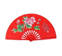 VGEBY Traditional Chinese Fan, Large Folding Hand Chinese Fan Kung Fu Fighting Tai Chi Fan Bamboo Fabric Fan (Red)