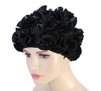 VGEBY1 Flower Swim Cap, Nylon Retro Floral Long Hair Swimming Hat Bathing Cap for Women Children(Black)