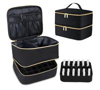 VGECEE Nail Polish Storage Bag Double Layer Make Up Bag Nail Polish Organiser Nail Polish Carry Bag Portable Cosmetic Organiser Black Storage Bag for Nail Design Accessories, Cosmetics, black, Classic