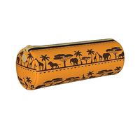 VGFJHNDF African Animals Leather Round Pencil Case Zipper Pencil Box - School Minimalist Pen Case and Makeup Bag for Men Women Girls Boys